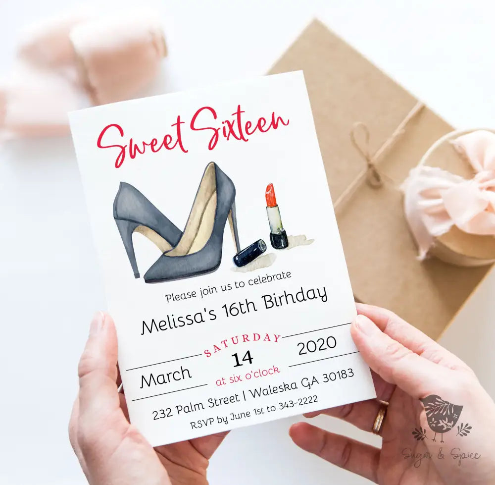 Black Heels Sweet Sixteen Birthday Invitation - Premium Digital File from Sugar and Spice Invitations - Just $1.95! Shop now at Sugar and Spice Paper