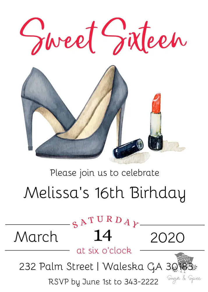 Black Heels Sweet Sixteen Birthday Invitation - Premium Digital File from Sugar and Spice Invitations - Just $1.95! Shop now at Sugar and Spice Paper