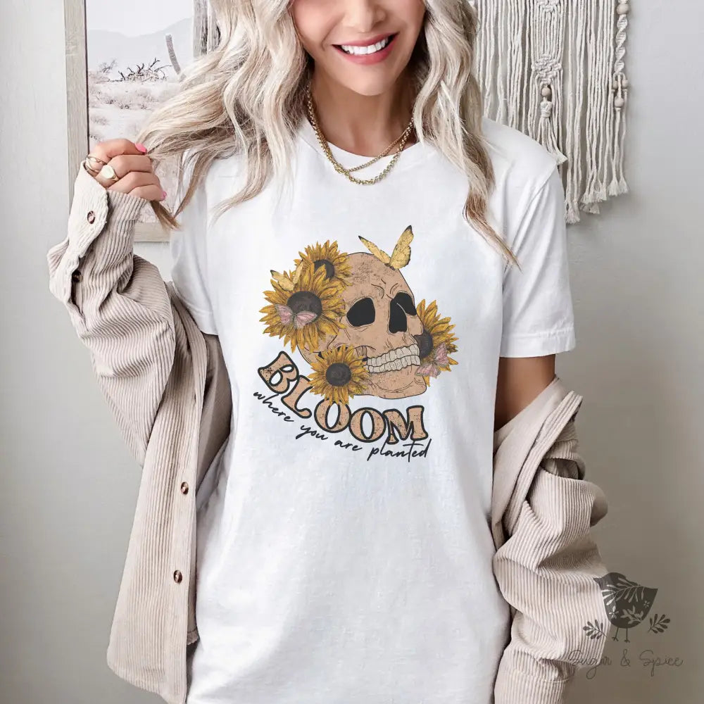 Bloom Where you are Planted Skull T-Shirt - Premium T-Shirt from Printify - Just $24.87! Shop now at Sugar and Spice Paper