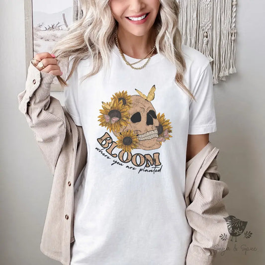 Bloom Where You Are Planted Skull T-Shirt