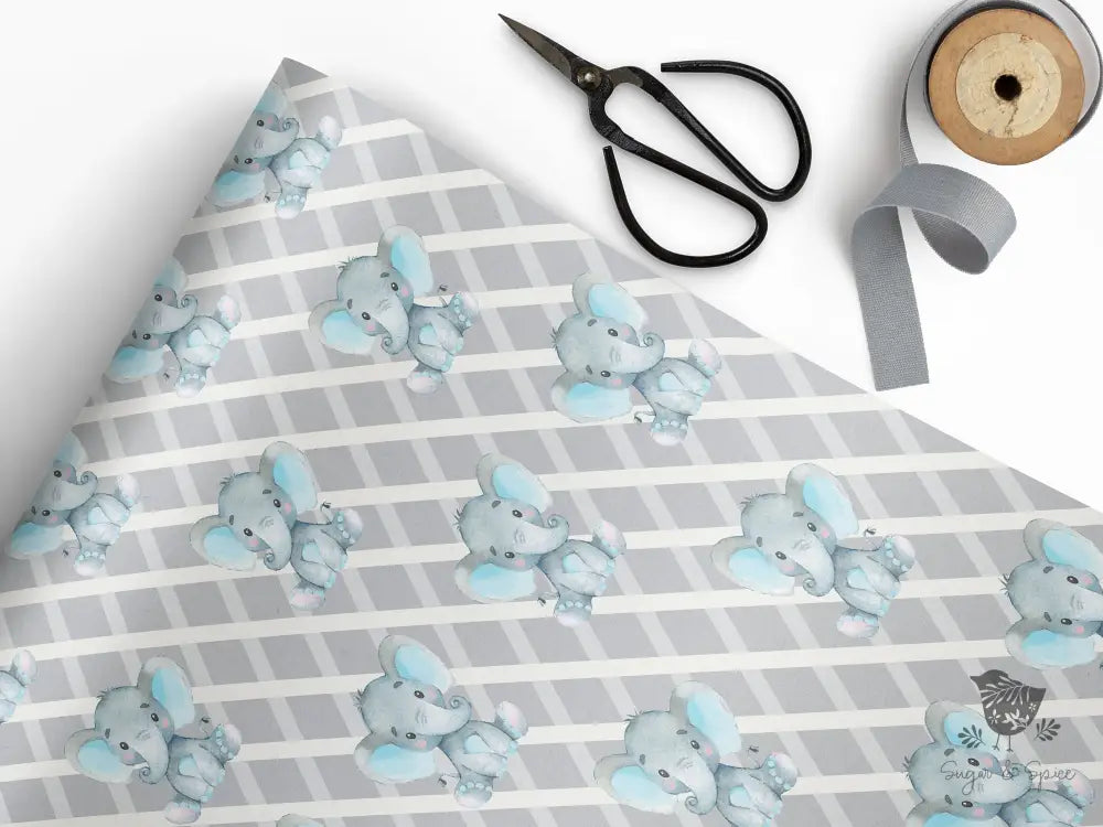 Blue Elephant Wrapping Paper Craft Supplies & Tools > Party Gifting Packaging