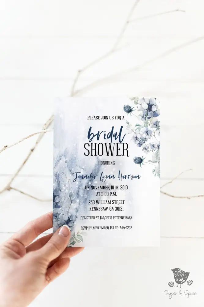 Blue Floral Bridal Shower Invitation - Premium  from Sugar and Spice Invitations - Just $1.95! Shop now at Sugar and Spice Paper