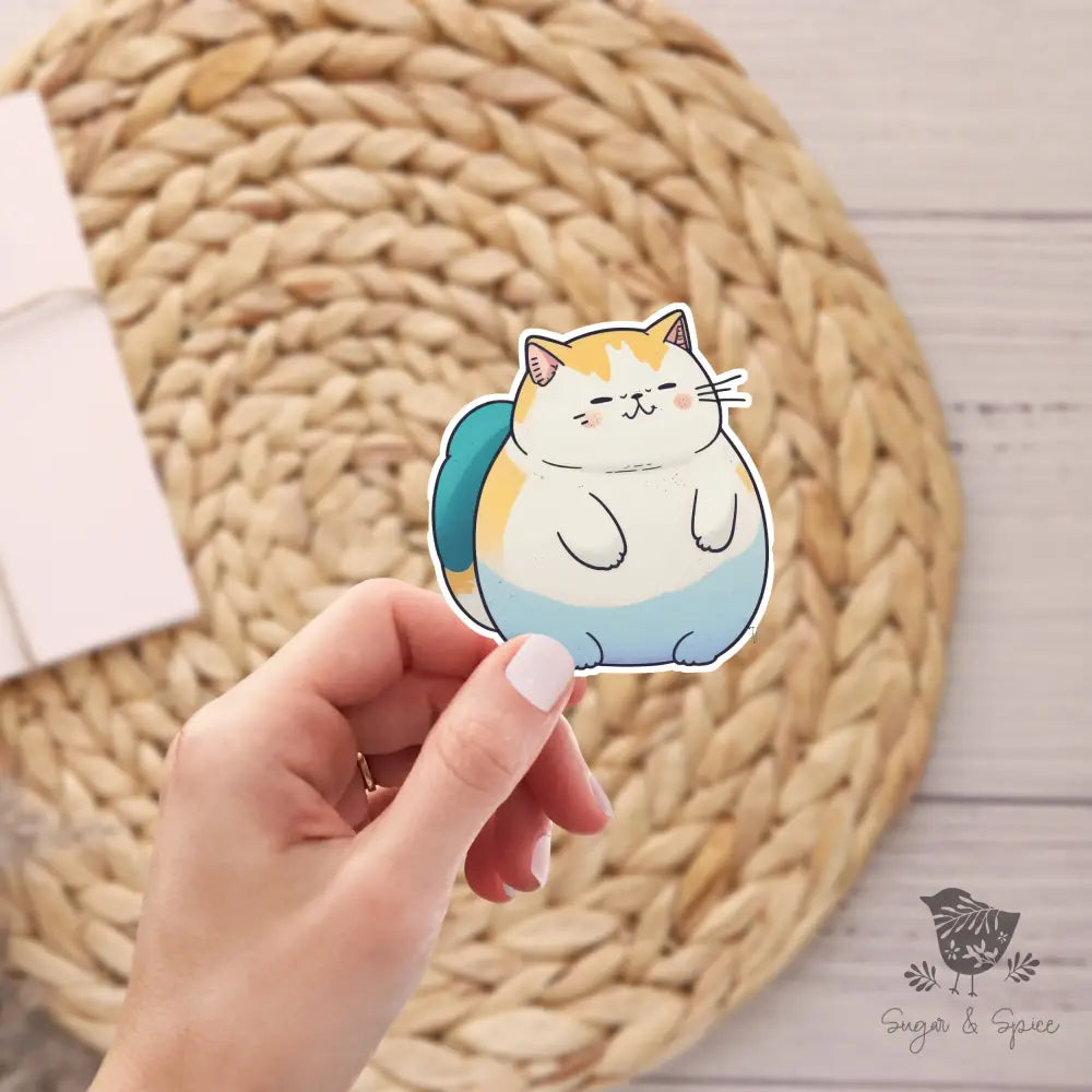 Blue Kawaii Fat Cat Waterproof Stickers - Premium  from Sugar and Spice Invitations - Just $2.40! Shop now at Sugar and Spice Paper