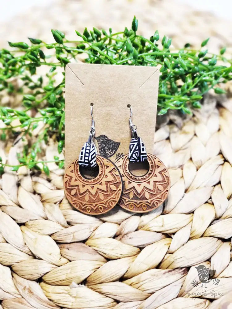 Bohemian Black and White Engraved Leather Earrings - Premium  from Sugar and Spice Invitations - Just $11.25! Shop now at Sugar and Spice Paper