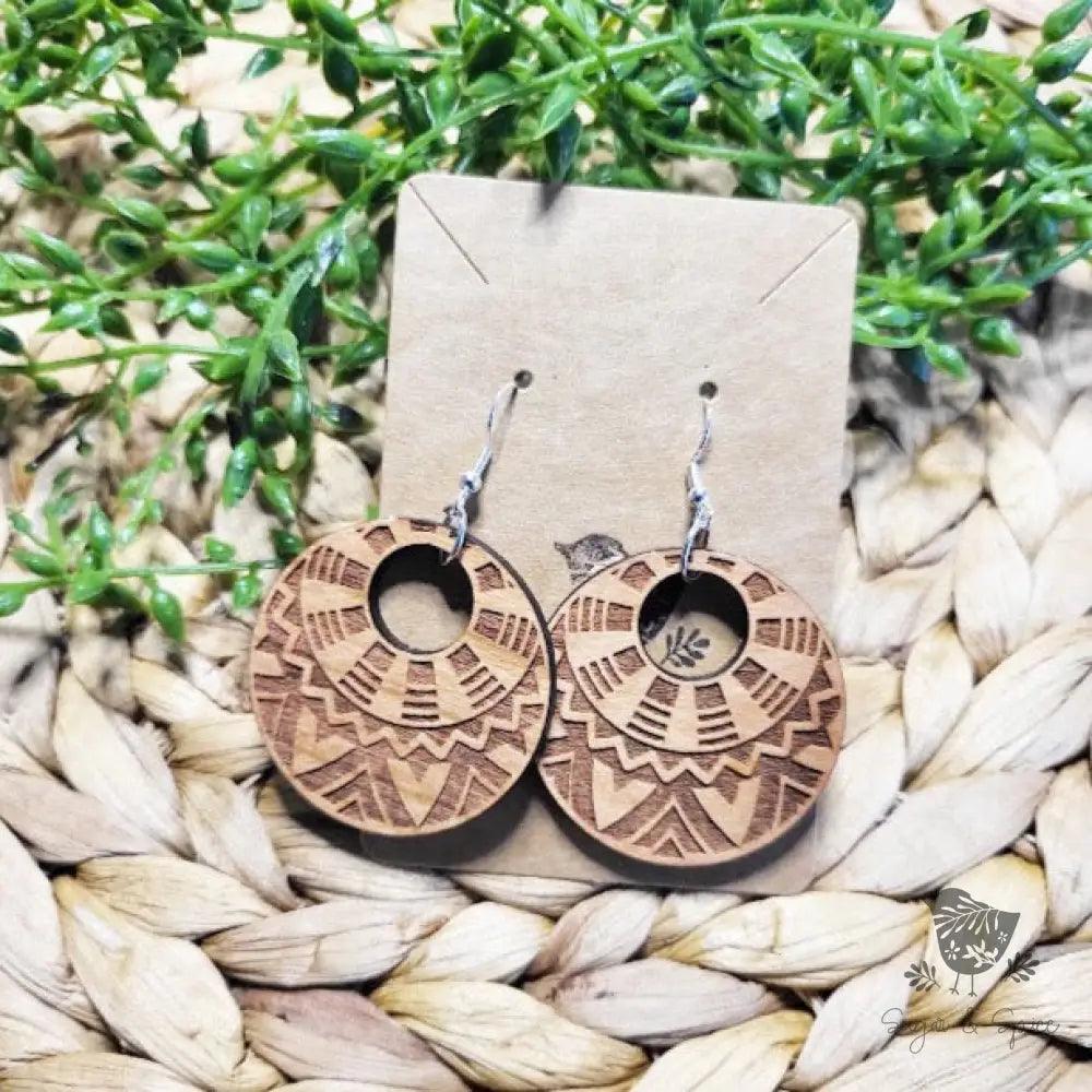 Bohemian Wood Engraved Earrings - Premium  from Sugar and Spice Invitations - Just $11.25! Shop now at Sugar and Spice Paper