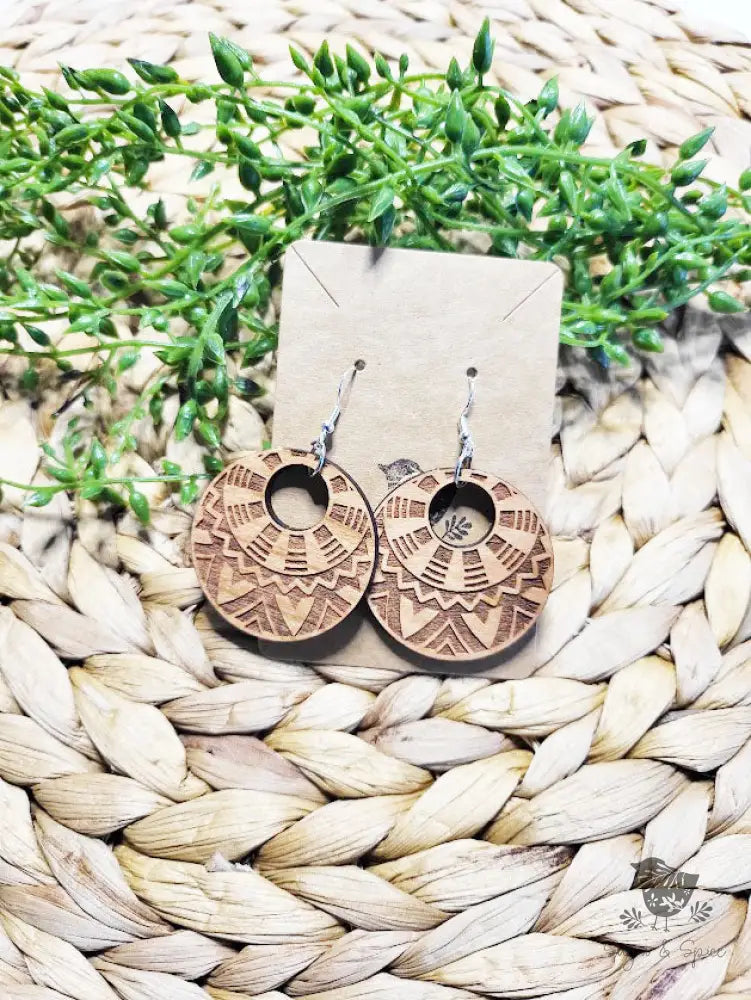 Bohemian Wood Engraved Earrings - Premium  from Sugar and Spice Invitations - Just $11.25! Shop now at Sugar and Spice Paper