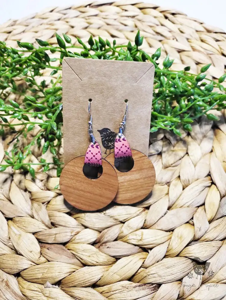 Bohemian Wood Engraved Leather Earrings - Premium  from Sugar and Spice Invitations - Just $11.25! Shop now at Sugar and Spice Paper