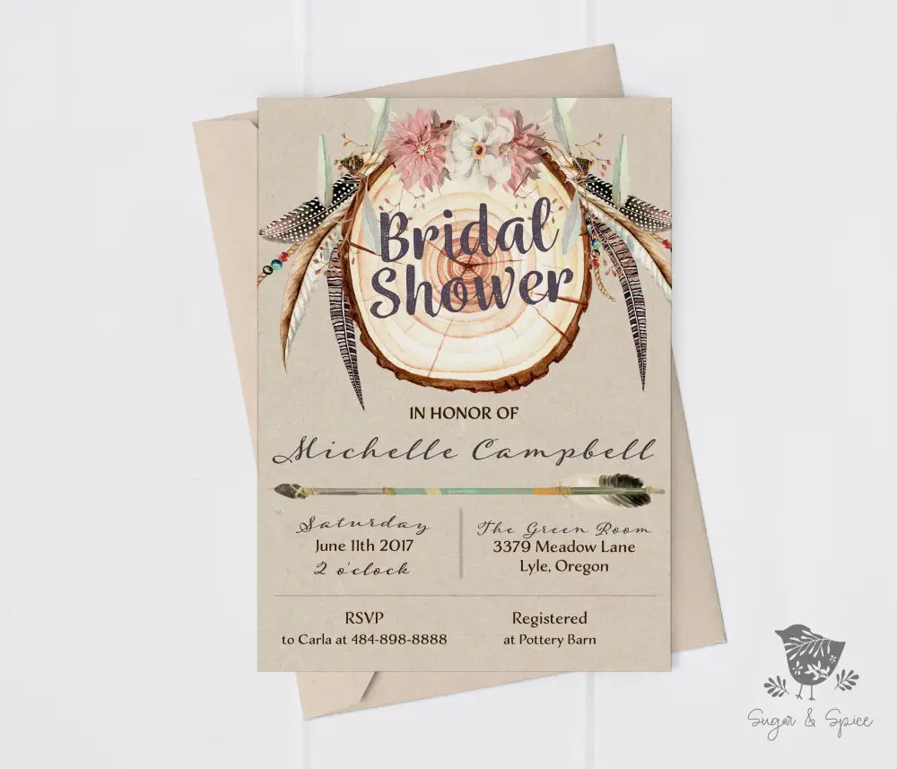 Boho Rustic Bridal Shower Invitation - Premium  from Sugar and Spice Invitations - Just $1.95! Shop now at Sugar and Spice Paper