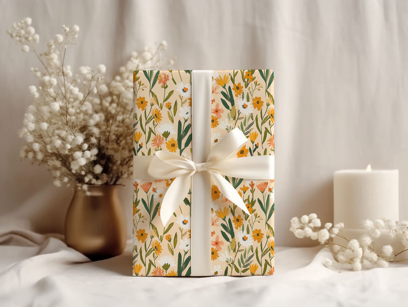 Boho Orange Floral Wrapping Paper