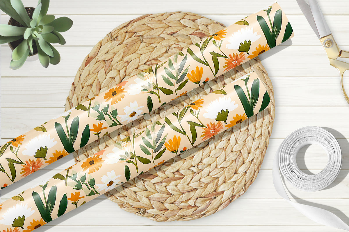 Boho Orange Floral Wrapping Paper