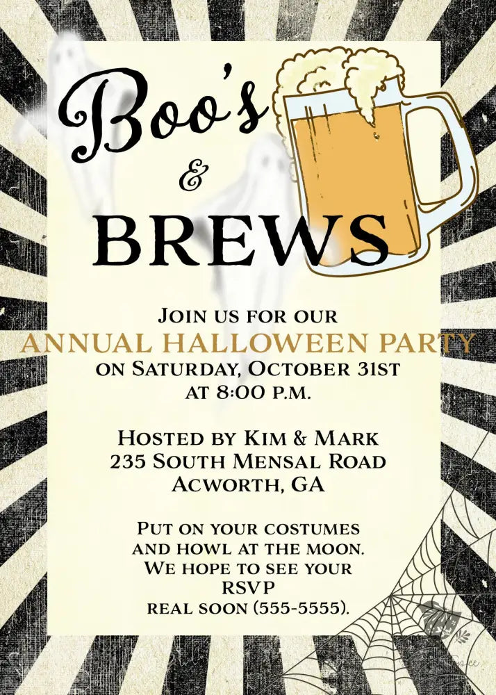 Boo's and Brews Halloween Invitation - Premium Digital File from Sugar and Spice Invitations - Just $2.10! Shop now at Sugar and Spice Paper