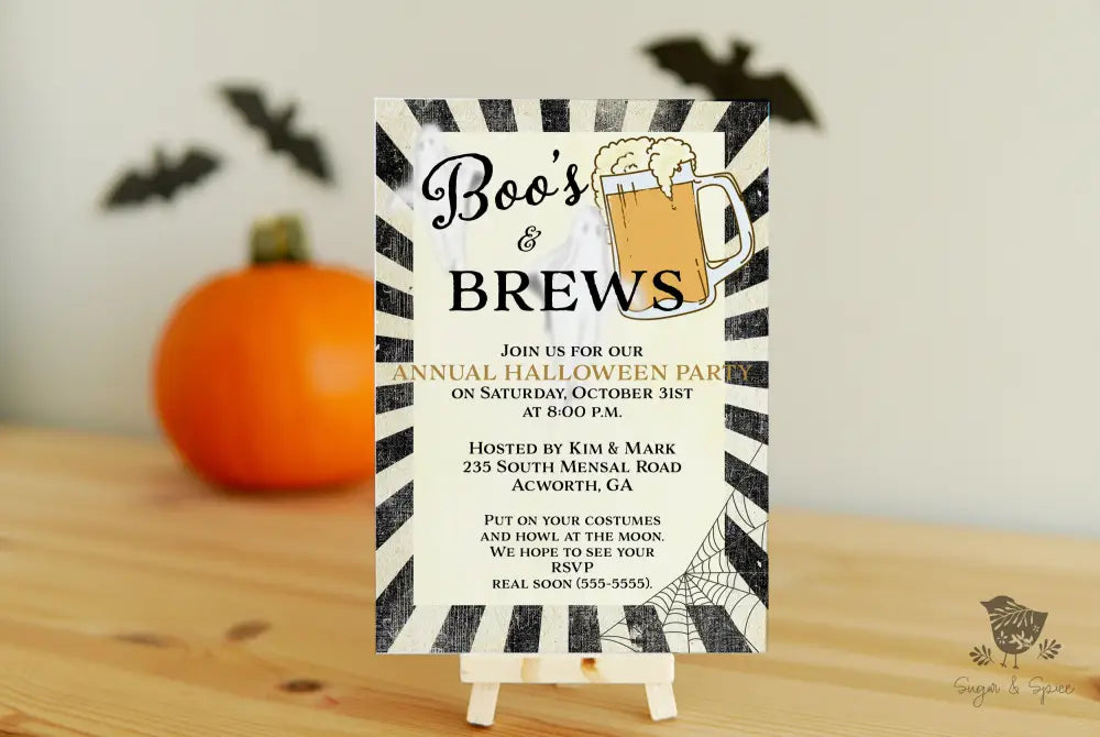Boo's and Brews Halloween Invitation - Premium Digital File from Sugar and Spice Invitations - Just $2.10! Shop now at Sugar and Spice Paper