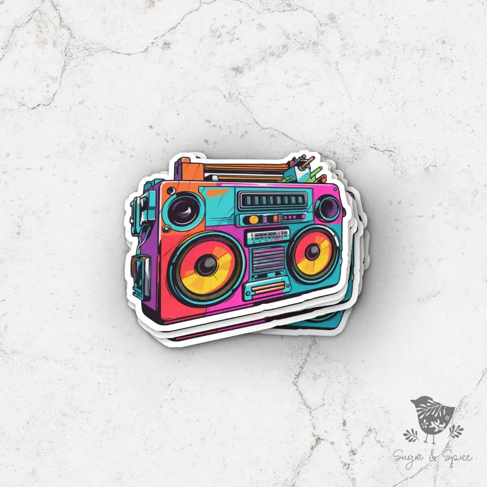 Boom Box Retro 1980 Waterproof Stickers - Premium  from Sugar and Spice Invitations - Just $3! Shop now at Sugar and Spice Paper