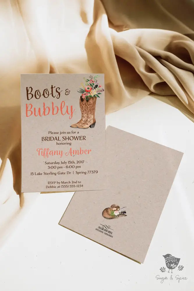 Boots and Bubbly Cowgirl Bridal Shower Invitation - Premium  from Sugar and Spice Invitations - Just $1.95! Shop now at Sugar and Spice Paper