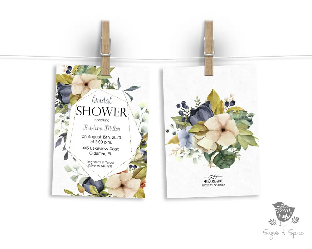 Botanical Blue Floral Bridal Shower Invitation - Premium  from Sugar and Spice Invitations - Just $1.95! Shop now at Sugar and Spice Paper