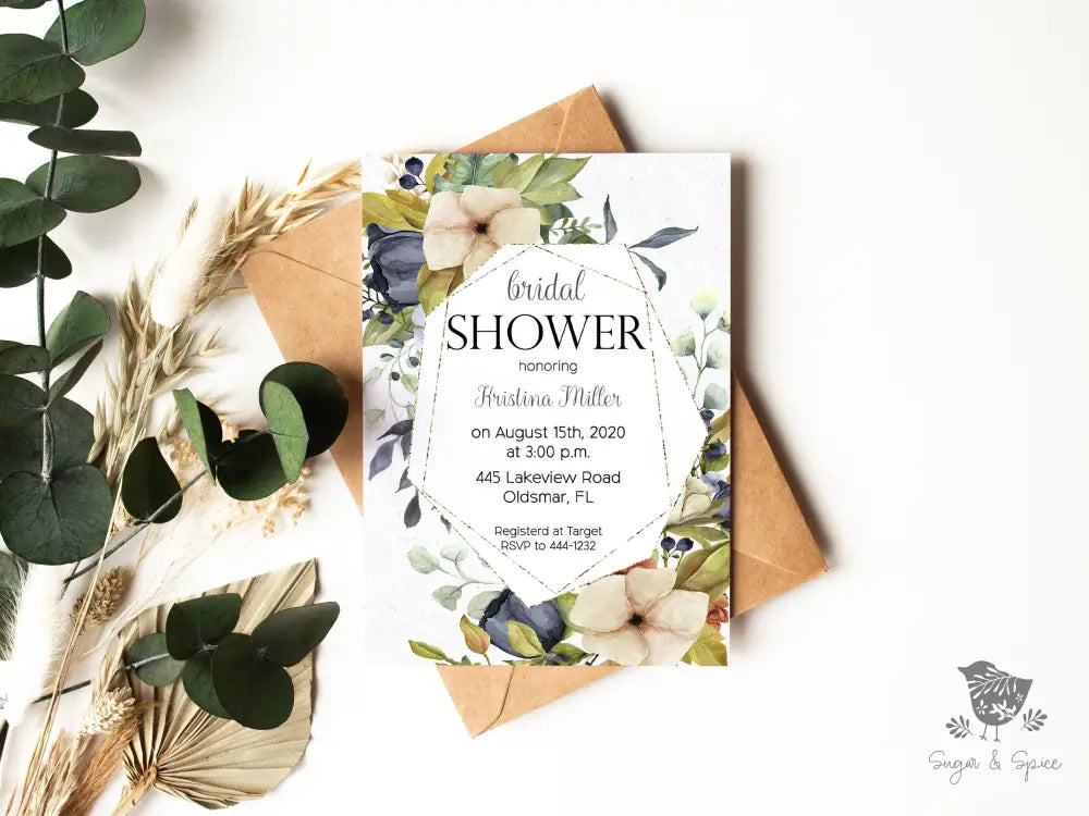 Botanical Blue Floral Bridal Shower Invitation - Premium  from Sugar and Spice Invitations - Just $1.95! Shop now at Sugar and Spice Paper