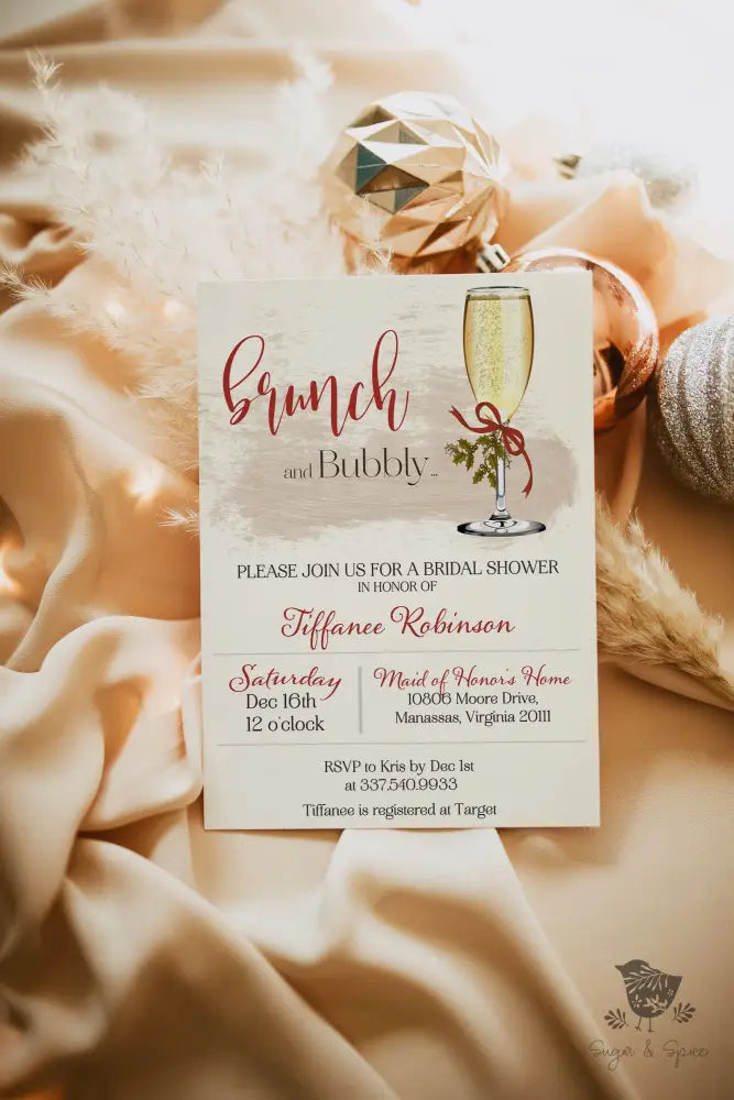 Brunch and Bubbly Holiday Bridal Shower Invitation - Premium  from Sugar and Spice Invitations - Just $1.95! Shop now at Sugar and Spice Paper