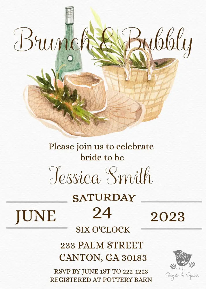 Brunch and Bubbly Picnic Bridal Shower Invitation - Premium  from Sugar and Spice Invitations - Just $1.95! Shop now at Sugar and Spice Paper