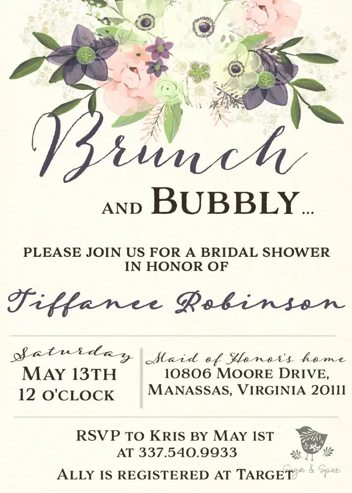 Brunch and Bubbly Watercolor Flowers Bridal Shower Invitation - Premium  from Sugar and Spice Invitations - Just $1.95! Shop now at Sugar and Spice Paper