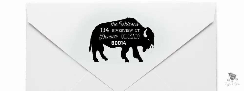 Buffalo Bison Animal Wood Address Stamp - Premium Craft Supplies & Tools > Stamps & Seals > Stamps from Sugar and Spice Invitations - Just $28! Shop now at Sugar and Spice Paper