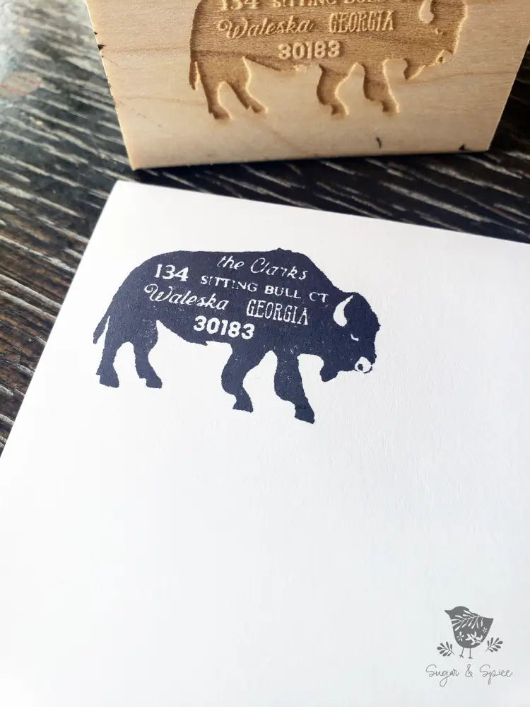 Buffalo Bison Animal Wood Address Stamp - Premium Craft Supplies & Tools > Stamps & Seals > Stamps from Sugar and Spice Invitations - Just $28! Shop now at Sugar and Spice Paper