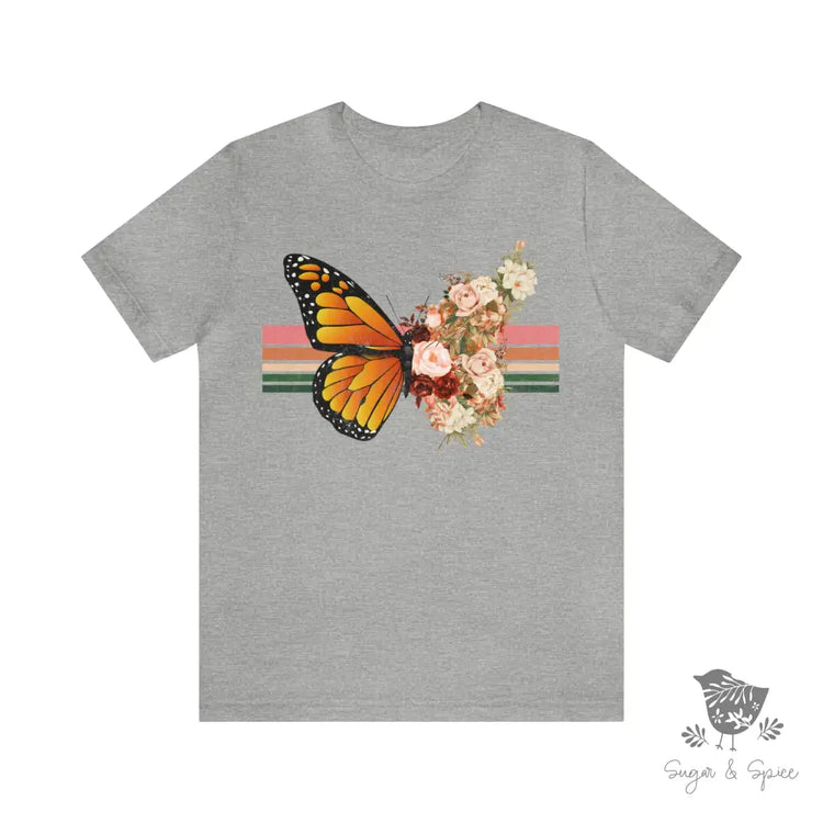 Butterfly Floral Rainbow T-Shirt Athletic Heather / S
