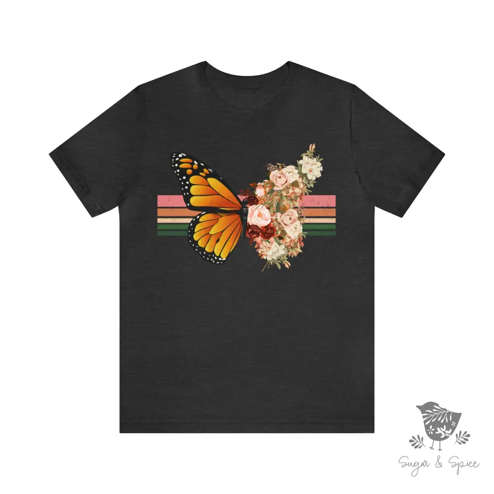 Butterfly Floral Rainbow T-Shirt Dark Grey Heather / S