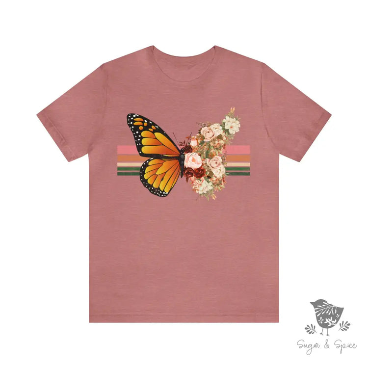 Butterfly Floral Rainbow T-Shirt Heather Mauve / S