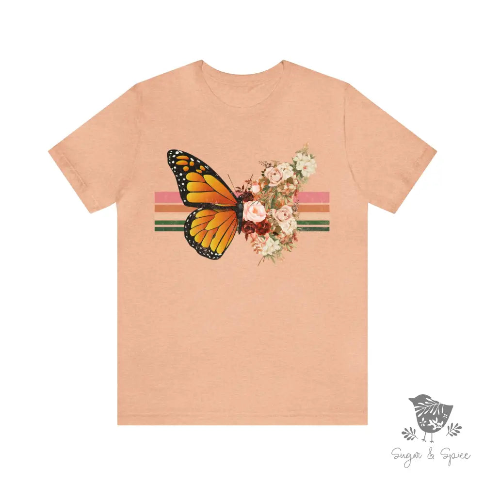 Butterfly Floral Rainbow T-Shirt Heather Peach / S
