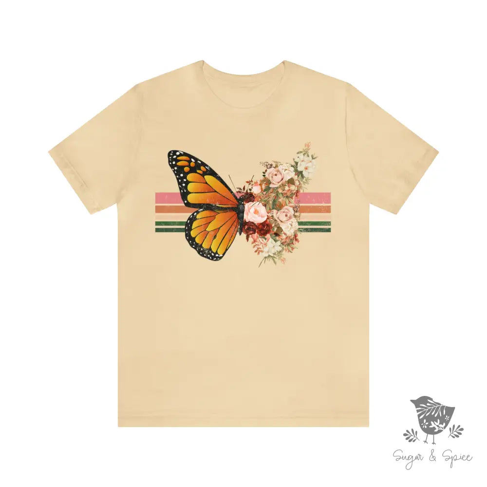 Butterfly Floral Rainbow T-Shirt Soft Cream / S