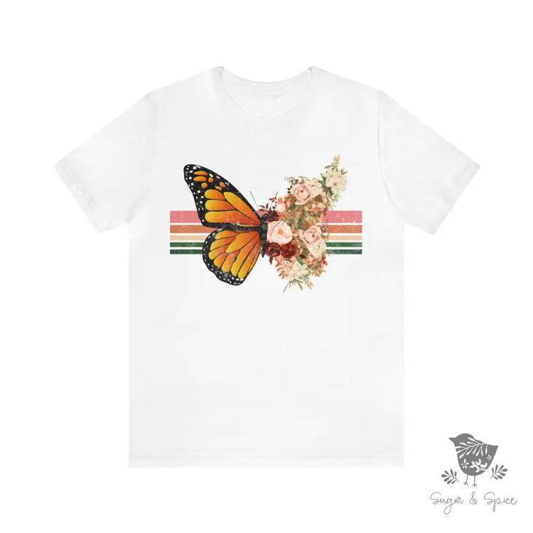 Butterfly Floral Rainbow T-Shirt White / S