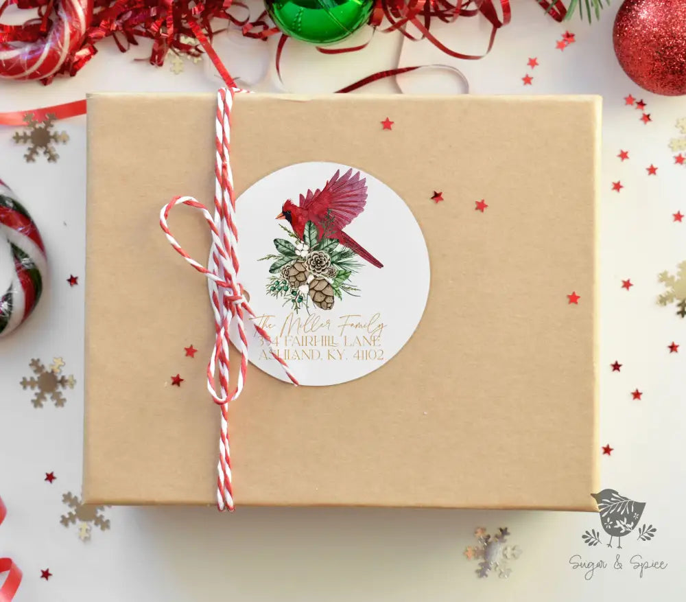 Cardinal Bird Christmas Return Address Sticker - Premium  from Sugar and Spice Invitations - Just $9.95! Shop now at Sugar and Spice Paper