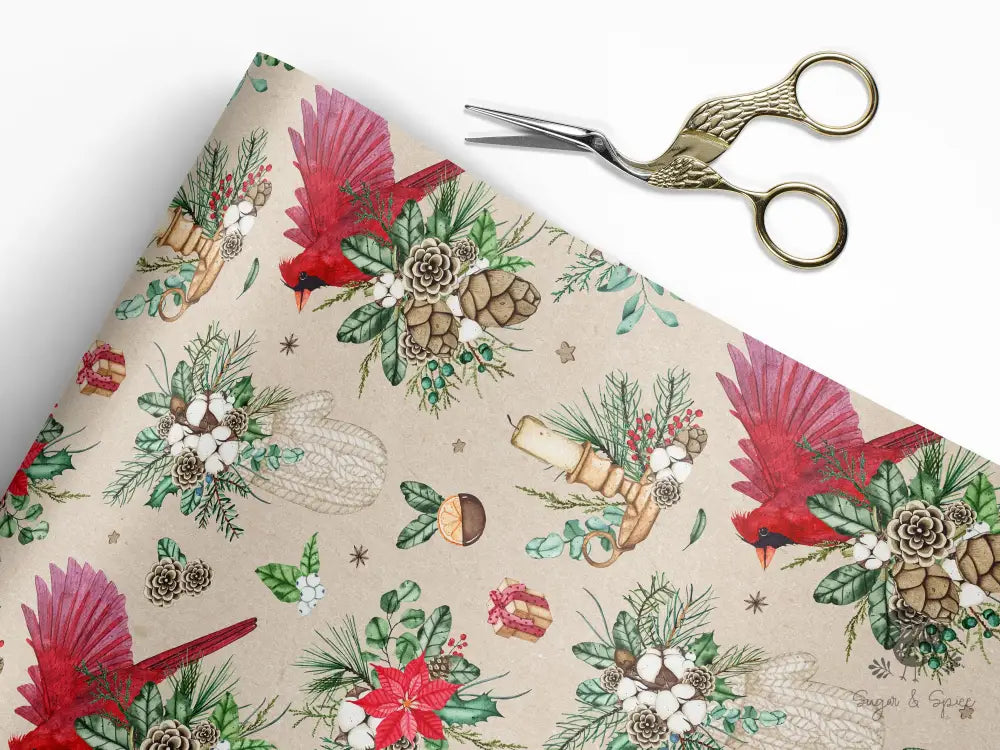 Cardinal Bird Wrapping Paper - Premium Craft Supplies & Tools > Party & Gifting > Packaging & Wrapping from Sugar and Spice Invitations - Just $26.10! Shop now at Sugar and Spice Paper