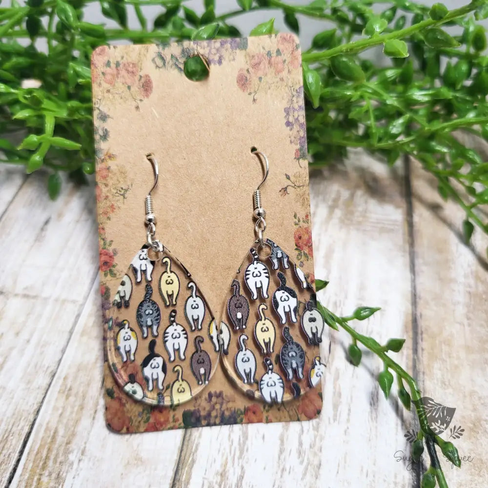 Cat Butt Tear Drop Earrings - Premium  from Sugar and Spice Invitations - Just $11.25! Shop now at Sugar and Spice Paper