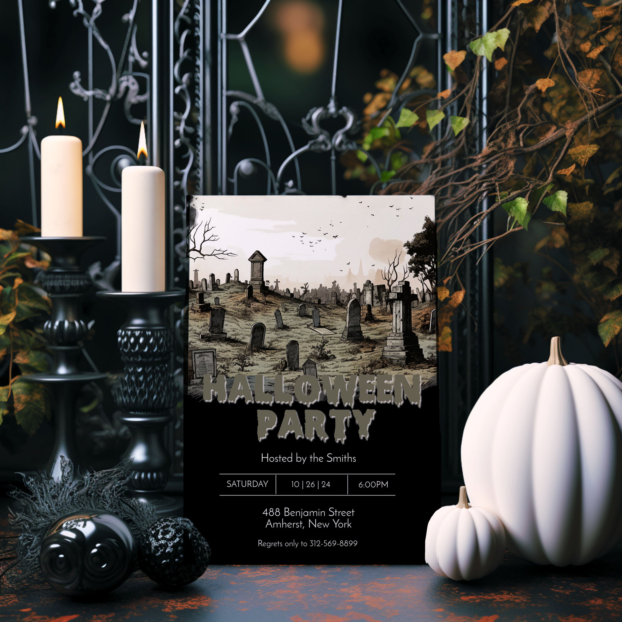 Spooky Cemetery Halloween Invitation