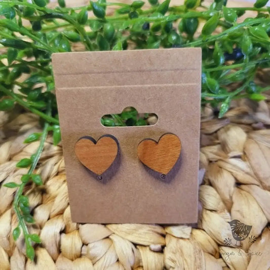 Cherry Wood Heart Stud Earrings