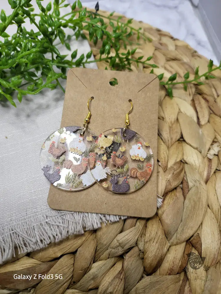 Chicken Round Earrings - Premium  from Sugar and Spice Invitations - Just $11.25! Shop now at Sugar and Spice Paper