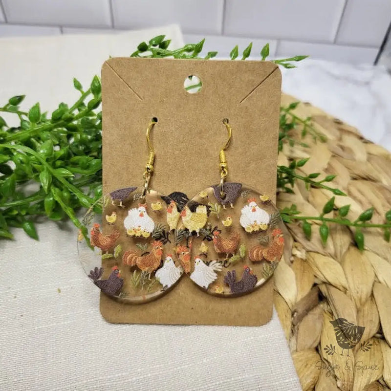 Chicken Round Earrings - Premium  from Sugar and Spice Invitations - Just $11.25! Shop now at Sugar and Spice Paper