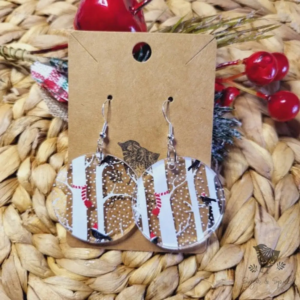 Christmas Birds in Snow Tree Earrings - Premium  from Sugar and Spice Invitations - Just $11.25! Shop now at Sugar and Spice Paper