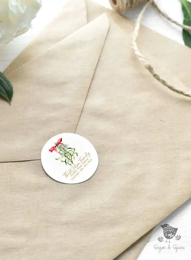 Christmas Mistletoe Return Address Sticker - Premium  from Sugar and Spice Invitations - Just $9.95! Shop now at Sugar and Spice Paper