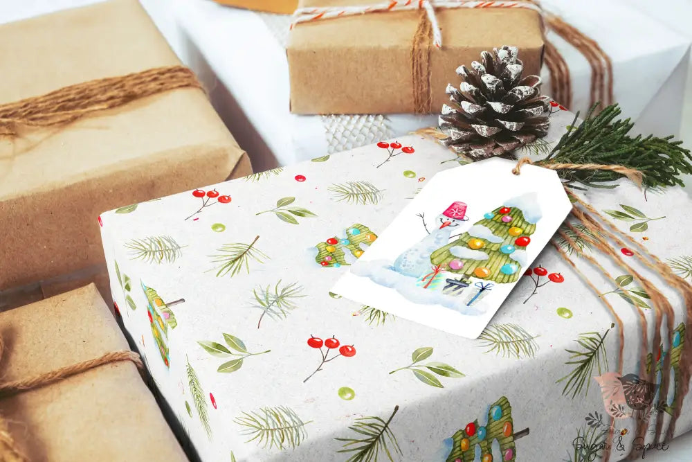 Christmas Tree Berries Holiday Wrapping Paper - Premium Craft Supplies & Tools > Party & Gifting > Packaging & Wrapping from Sugar and Spice Invitations - Just $26.10! Shop now at Sugar and Spice Paper