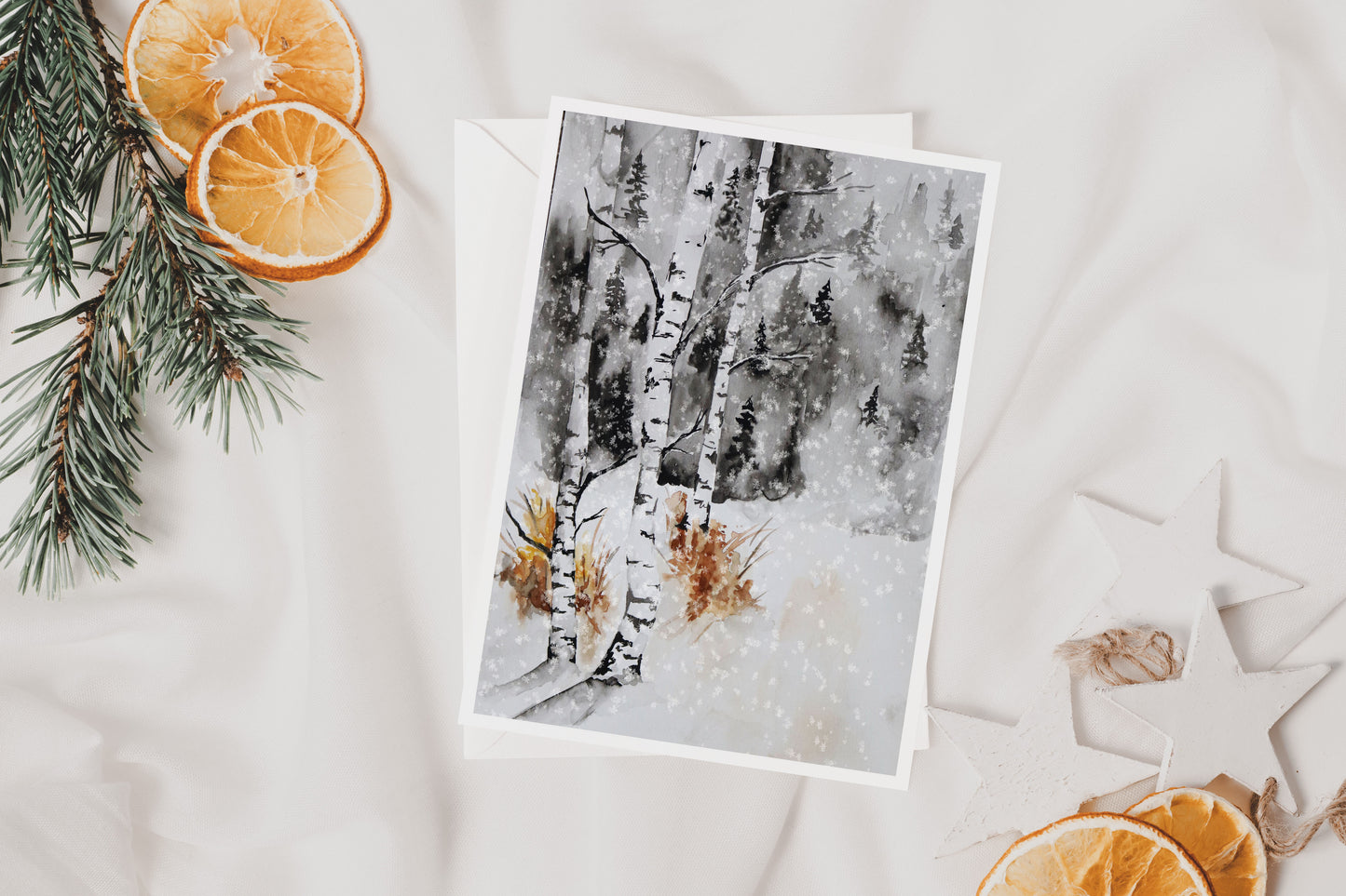 Winter Scene Birch Tree Greeting Card
