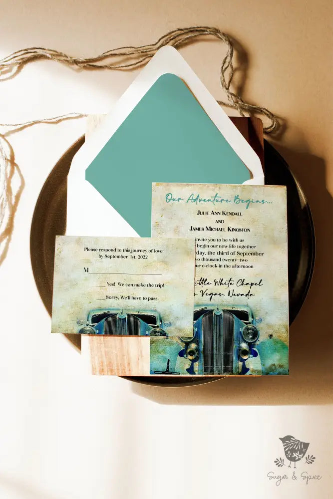 Classic Car Vintage Wedding Invitation - Premium  from Sugar and Spice Invitations - Just $2.15! Shop now at Sugar and Spice Paper