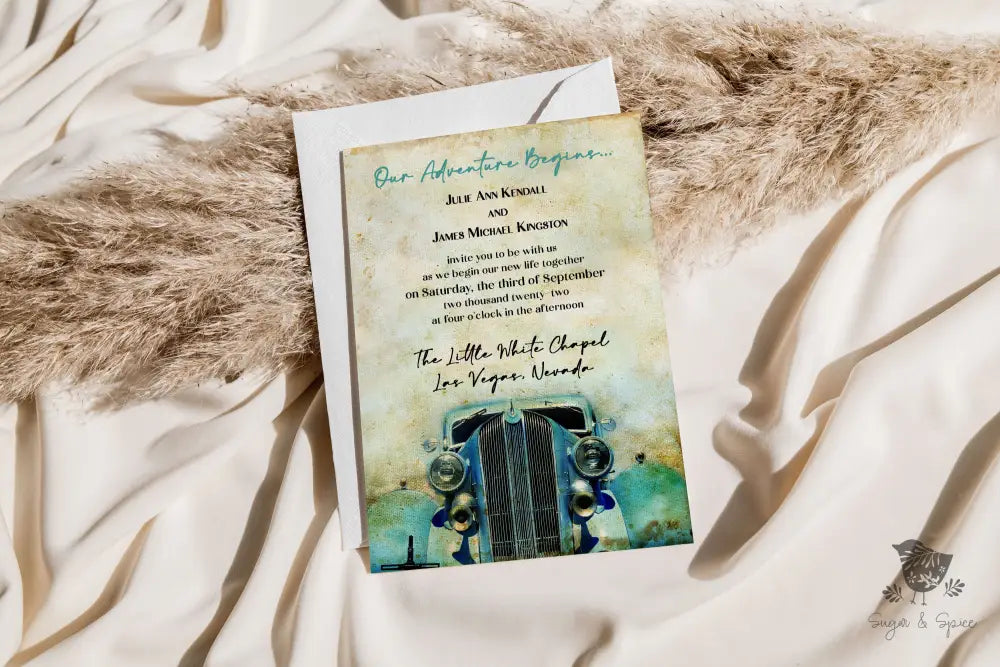 Classic Car Vintage Wedding Invitation - Premium  from Sugar and Spice Invitations - Just $2.15! Shop now at Sugar and Spice Paper