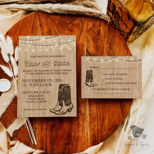 Country Western Boots Wedding Invitation - Premium Paper & Party Supplies > Paper > Invitations & Announcements > Invitations from Sugar and Spice Invitations - Just $2.15! Shop now at Sugar and Spice Paper