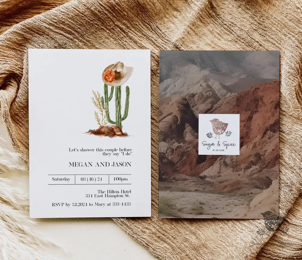 Country Western Cactus Bridal Shower Invitation - Premium  from Sugar and Spice Invitations - Just $1.95! Shop now at Sugar and Spice Paper