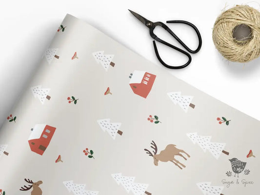 Country Winter Moose Wrapping Paper Craft Supplies & Tools > Party Gifting Packaging