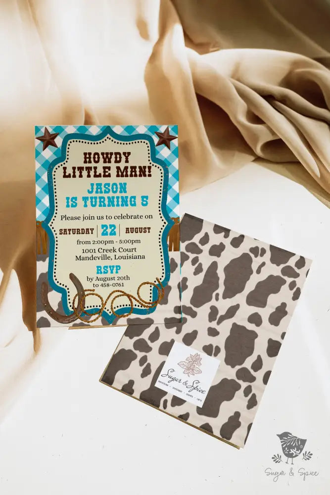 Cowboy Western Howdy Little Man Birthday Invitation - Premium Digital File from Sugar and Spice Invitations - Just $1.95! Shop now at Sugar and Spice Paper