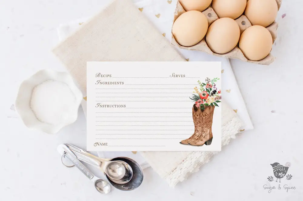 Cowgirl Country Western Boots Recipe Cards - Premium  from Sugar and Spice Invitations - Just $2.50! Shop now at Sugar and Spice Paper