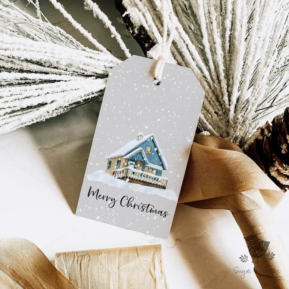 Cozy Blue Cabin Christmas gift tag - Premium Craft Supplies & Tools > Party & Gifting > Labels, Stickers & Tags > Tags from Sugar and Spice Invitations - Just $26! Shop now at Sugar and Spice Paper